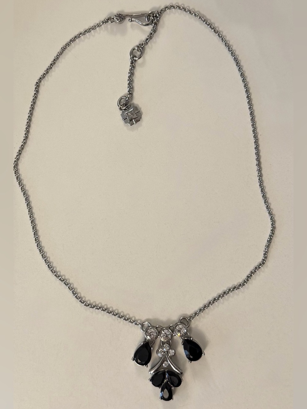 Monet Silver-Tone Statement Necklace with Black Teardrop Crystals & Rhinestones